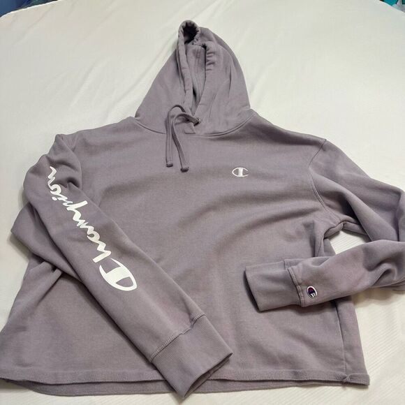 Champion Cropped Hoodie Lavender Sweatshirt Size XL - Picture 1 of 9